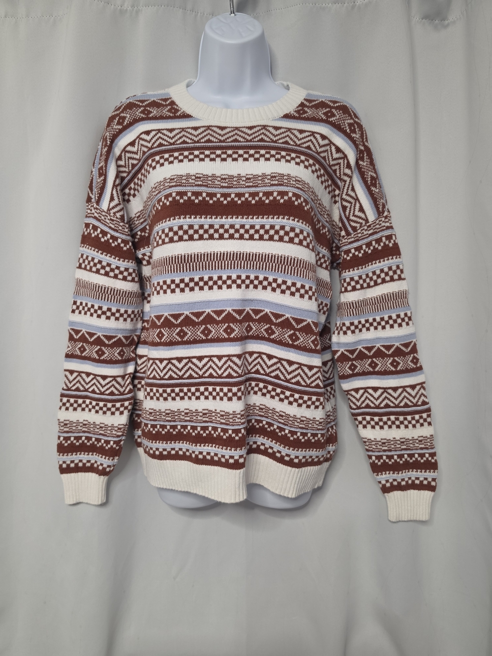 Hollister Cream & Rust Patterned Crewneck Sweater